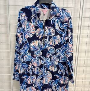 Lilly Pulitzer Popover Dress Bright Navy in REEL LIFE print  M